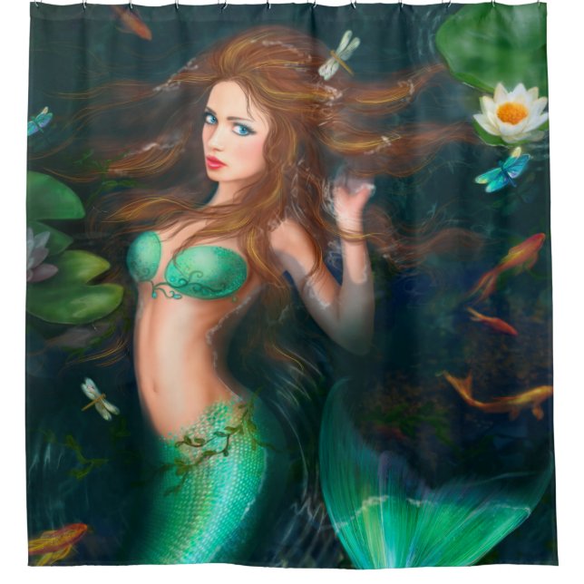 Fantasy mermaid in lake  Shower Curtain (Front)