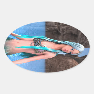 Fantasy Mermaid Oval Sticker
