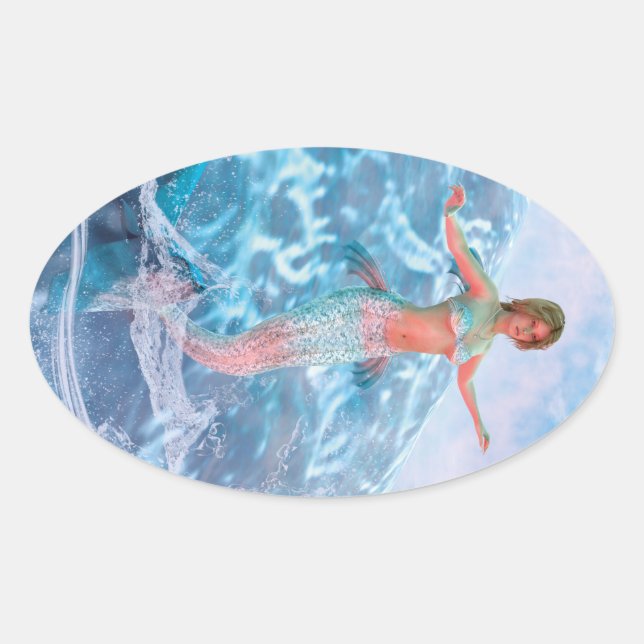 Fantasy Mermaid Oval Sticker (Front)