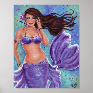 Fantasy mermaid purple poster By Renee L.Lavoie