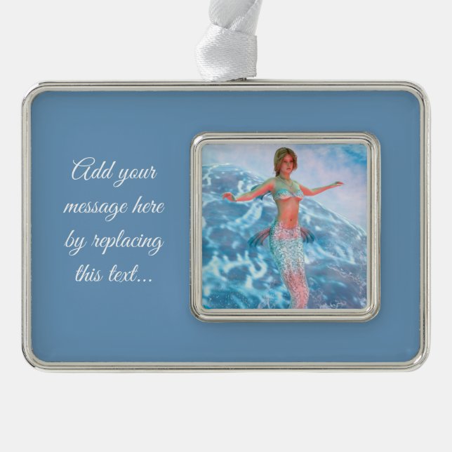 Fantasy Mermaid Silver Plated Framed Ornament (Front)