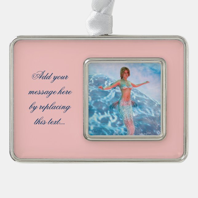 Fantasy Mermaid Silver Plated Framed Ornament (Front)