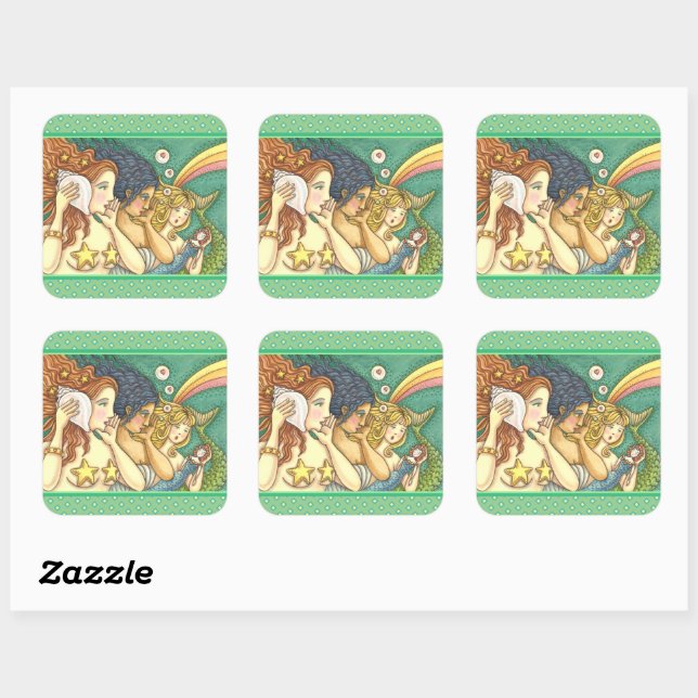 FANTASY MERMAID SISTERHOOD SHARING SECRET WISDOMS SQUARE STICKER (Sheet)