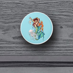 Fantasy Mermaid Teal Tail Ceramic Knob