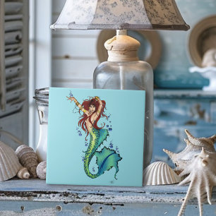 Fantasy Mermaid Teal Tail Ceramic Tile