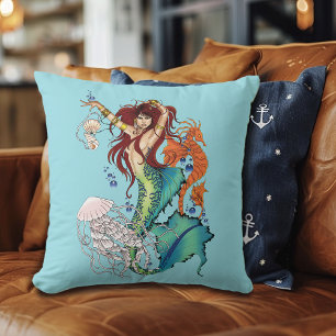 Fantasy Mermaid Teal Tail Cushion