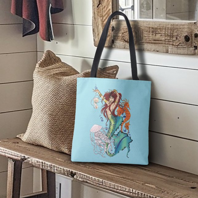 Fantasy Mermaid Teal Tail Tote Bag (Creator Uploaded)