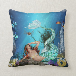 Fantasy Mermaid With Fish Polyester Throw Pillow