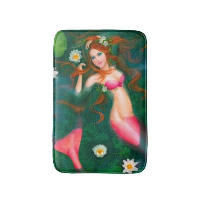 Fantasy mermaid with lilies. Underwater Bath Mat (Front Vertical)