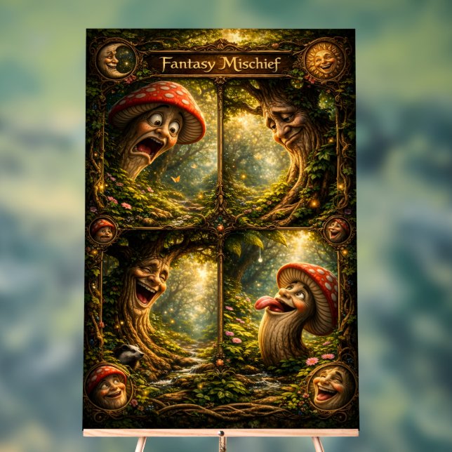 Fantasy mischief, enchanted forest greeting card w acrylic sign (Neutral)