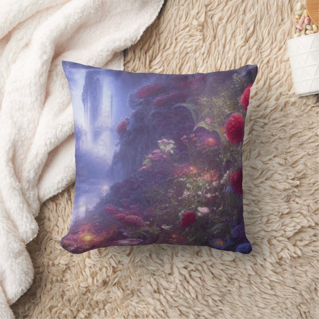 Fantasy Misty Rainy Magical Garden River Landscape Cushion (Blanket)