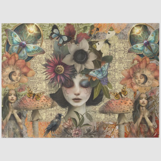 Fantasy Mixed Media Garden Collage Decoupage Tissue Paper (Front)