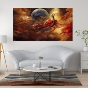 Fantasy modern art gold red  top of the clouds  poster