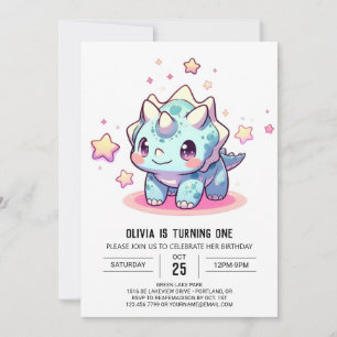 Fantasy Modern Dinosaur 1st Birthday Invitation
