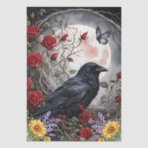 Fantasy Moon, Raven & Red Roses & Sunflowers Tissue Paper