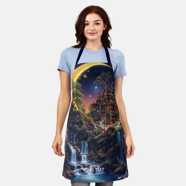 Fantasy Moon Waterfall Forest  Apron (Worn)