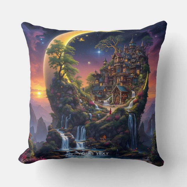 Fantasy Moon Waterfall Forest  Cushion (Front)