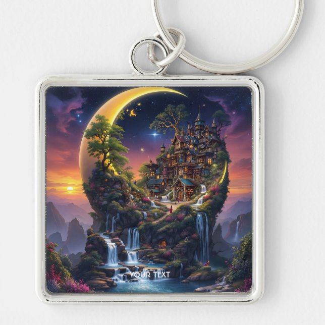 Fantasy Moon Waterfall Forest  Key Ring (Front)