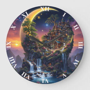 Fantasy Moon Waterfall Forest Large Clock