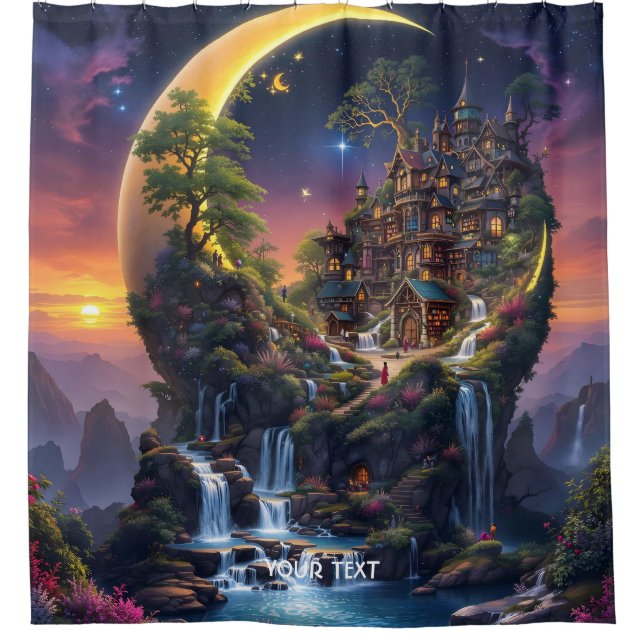 Fantasy Moon Waterfall Forest  Shower Curtain (Front)