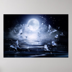 Fantasy Moonlight Butterflies Poster