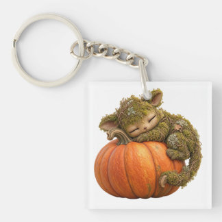 Fantasy Moss Creature with Pumpkin Postcard Key Ring
