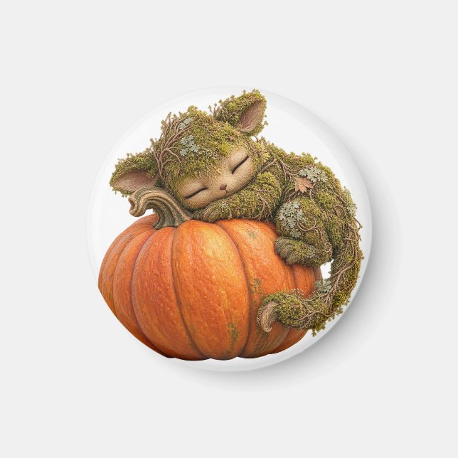 Fantasy Moss Creature with Pumpkin Postcard Magnet (Front)