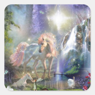 fantasy Mother Unicorn and Baby Square Sticker