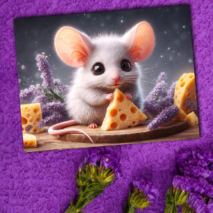 Fantasy mouse cheese cute flowers wildlife art  postcard