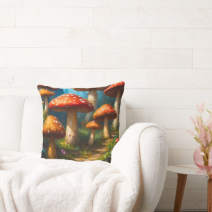 Fantasy Mushrom Throw Pillow