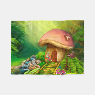 Fantasy mushroom cottage house fleece blanket