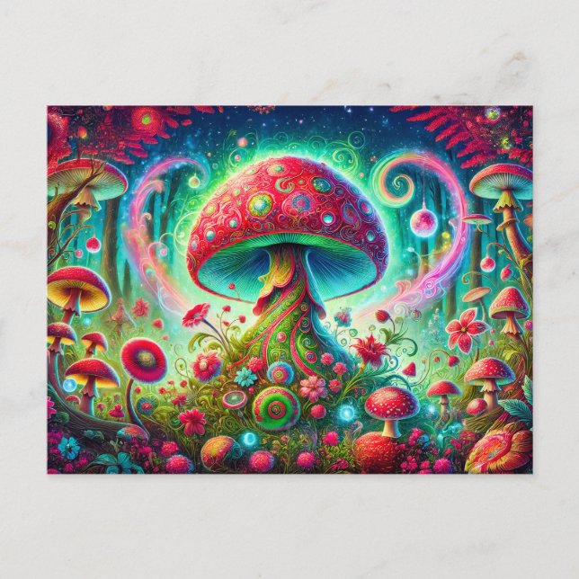 Fantasy Mushroom Forest Bright Psychedelic Colors Postcard (Front)
