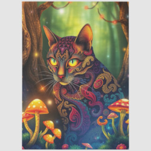 Fantasy Mushroom Forest Colourful Cat Tissue Paper