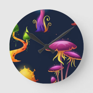 Fantasy Mushroom Forest Pattern – Colourful Magica Round Clock