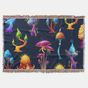 Fantasy Mushroom Forest Pattern – Colourful Magica Throw Blanket