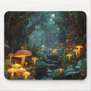 Fantasy Mushroom River – Whimsical Nighttime Lands Mouse Pad