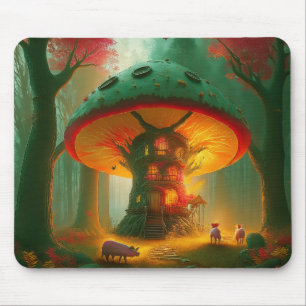 Fantasy Mushroom Tree House With Pigs Mouse Pad
