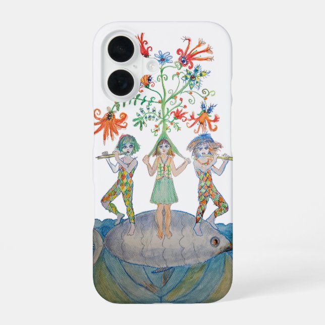 Fantasy Musicians on a Giant Fish iPhone 16 Case (Back)