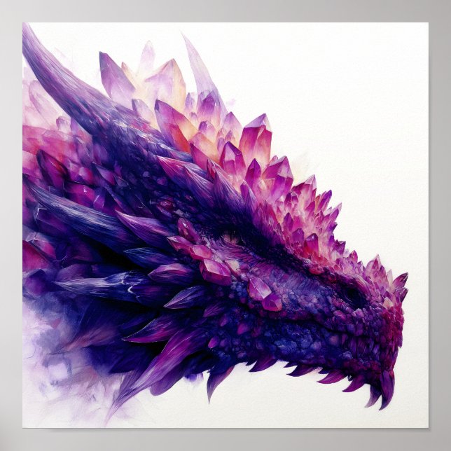 Fantasy Mystical Amethyst Crystal Dragon Beast Poster (Front)