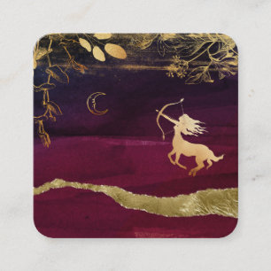 *~* Fantasy Mystical Archer Botanical  Cosmic Moon Square Business Card