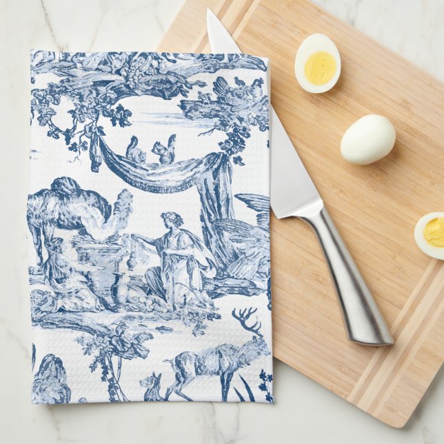 Fantasy Mythical Creatures Vintage Toile-Blue Tea Towel (Quarter Fold)