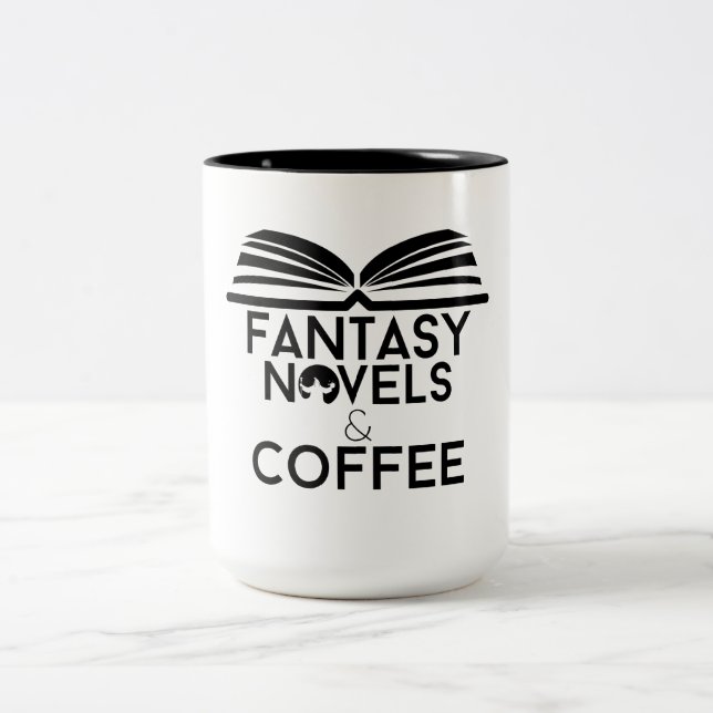 Fantasy Novels and Coffee Two-Tone Coffee Mug (Center)