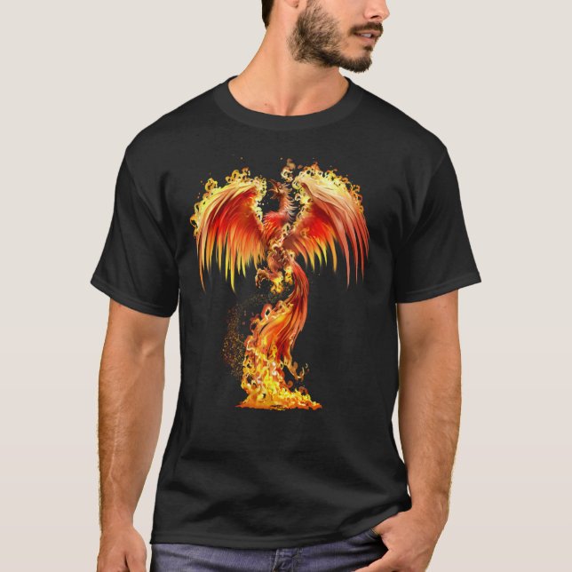 Fantasy Orange Fire Phoenix Rises From The Fiery A T-Shirt (Front)