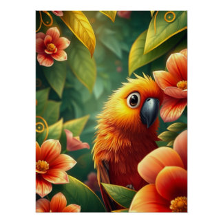 Fantasy Orange Parrot Poster