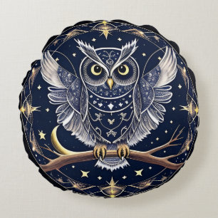 Fantasy Owl Artistic Cosmic Owl Home Decor Round Cushion