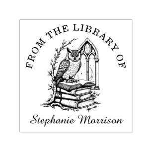 Fantasy Owl Library Ex Libris Bookplate Stamp