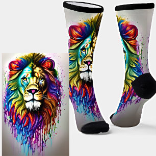 Fantasy Paint Drip Rainbow Colours Lion Socks