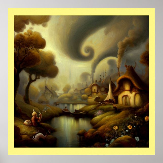 Fantasy Painting 5  - Village Landscape Poster (Front)