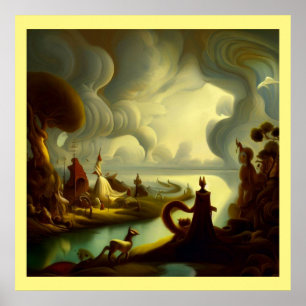 Fantasy Painting 6 - Village Landscape Poster