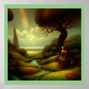 Fantasy Painting 7 - Woman and Cat Poster
